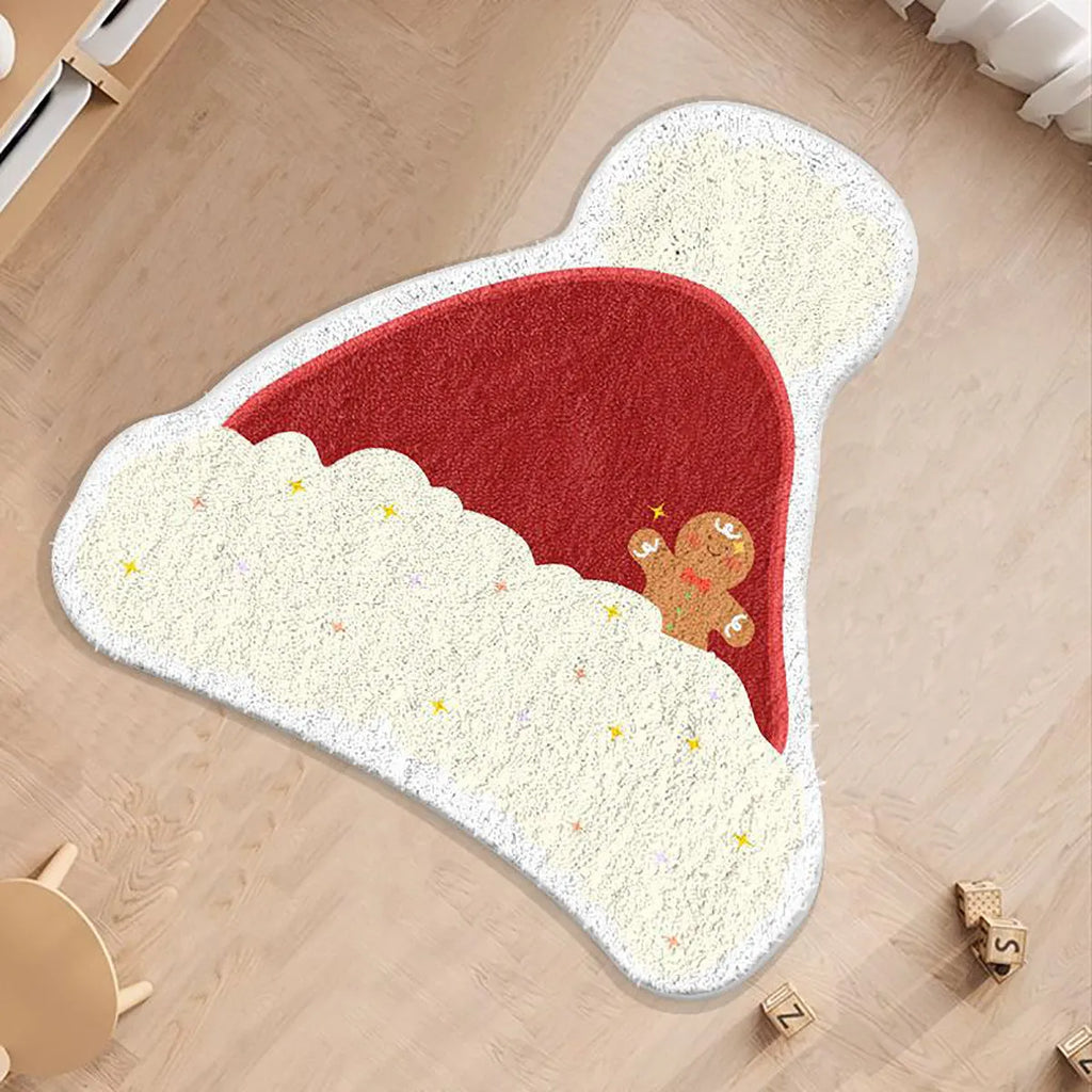 Christmas-themed round alien-shaped rug with imitation cashmere material in festive holiday patterns