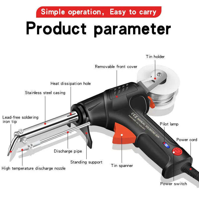 G102 black alloy soldering gun kit with five pieces and 205x170mm base