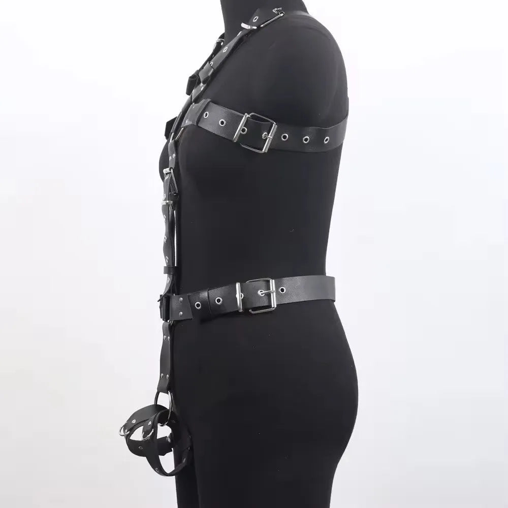 Black imitation leather waist cincher belt with patent leather finish and adjustable pin buckle closure