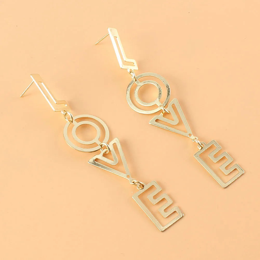 Gold alloy retro LOVE alphabet letter earrings for women