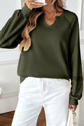 Women's loose long sleeve sweater with half-open lace collar in solid colour options