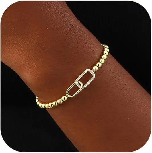 Simple geometric stainless steel adjustable beaded bracelet for women in an electroplated colour finish.