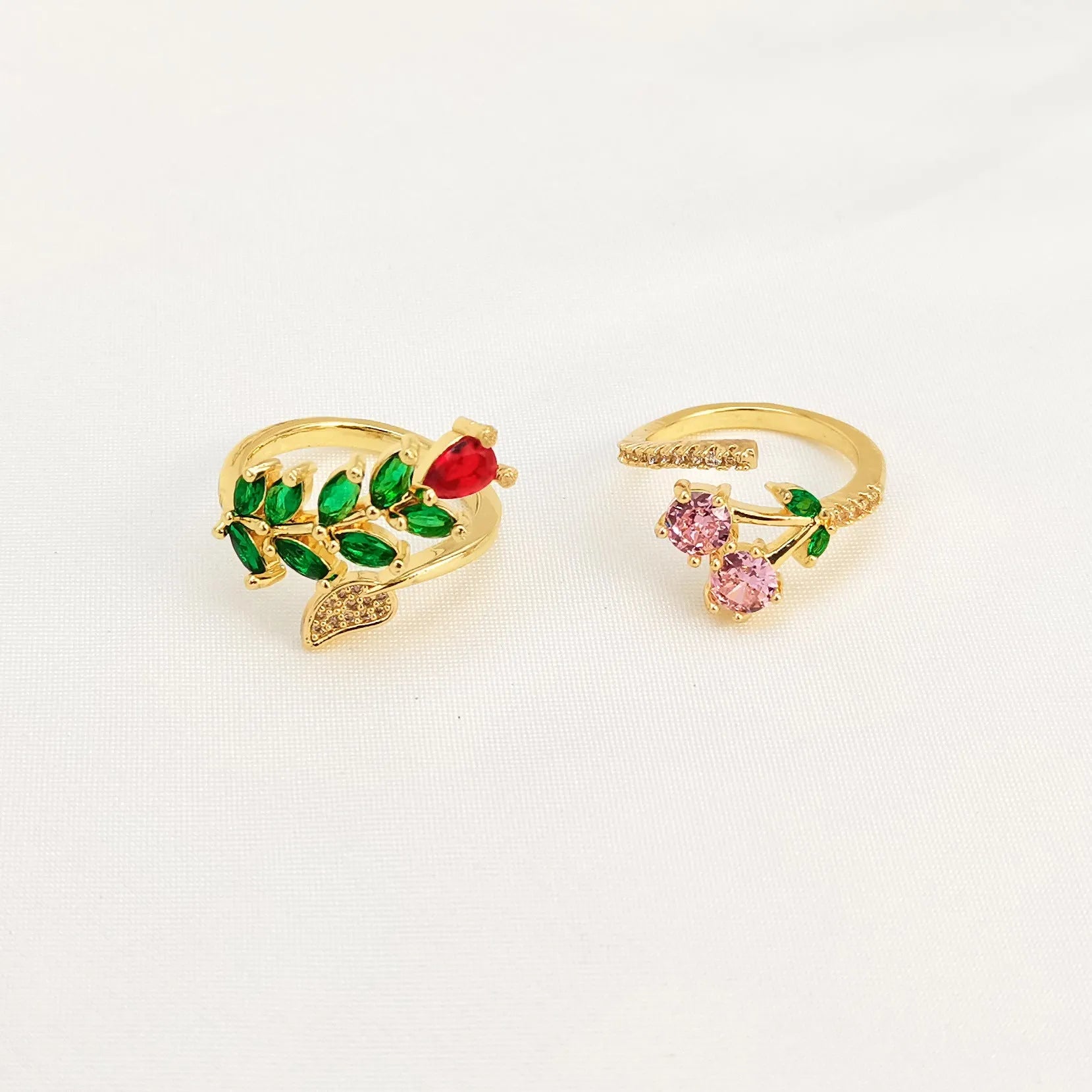 Copper geometric open ring with gold plating showing leaf pattern or pink colour option