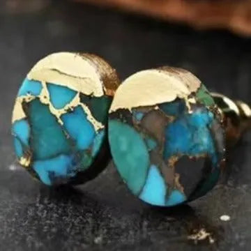 Natural stone clip-on stud earrings with irregular shapes in bohemian style