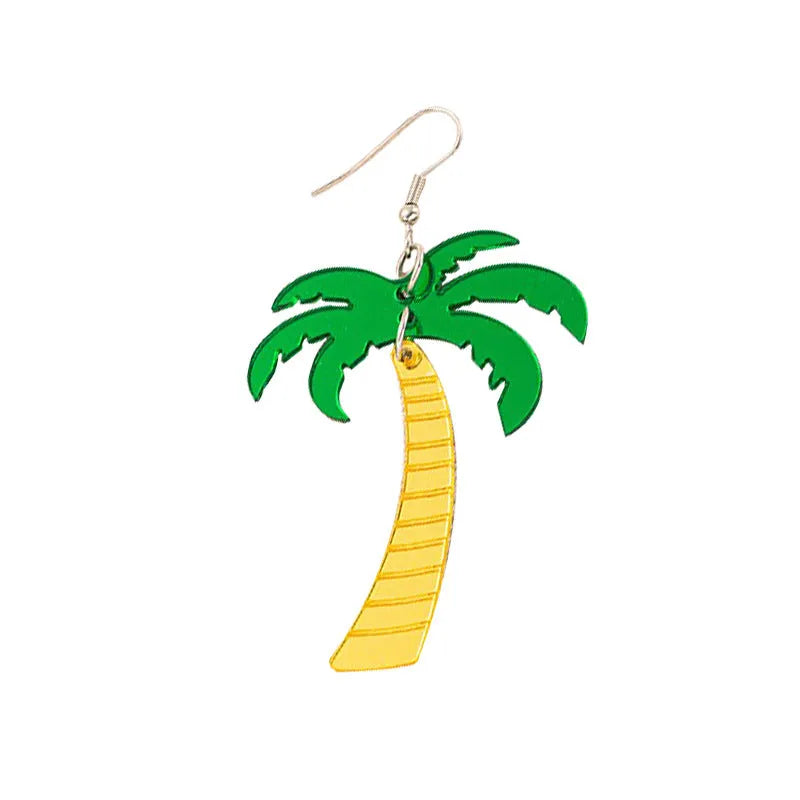 Acrylic drop-shaped earrings with coconut and Artocarpus heterophyllus summer botanical designs in five colour styles