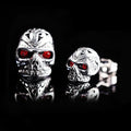Retro skull stud earrings with red eye ghost head design and alloy construction