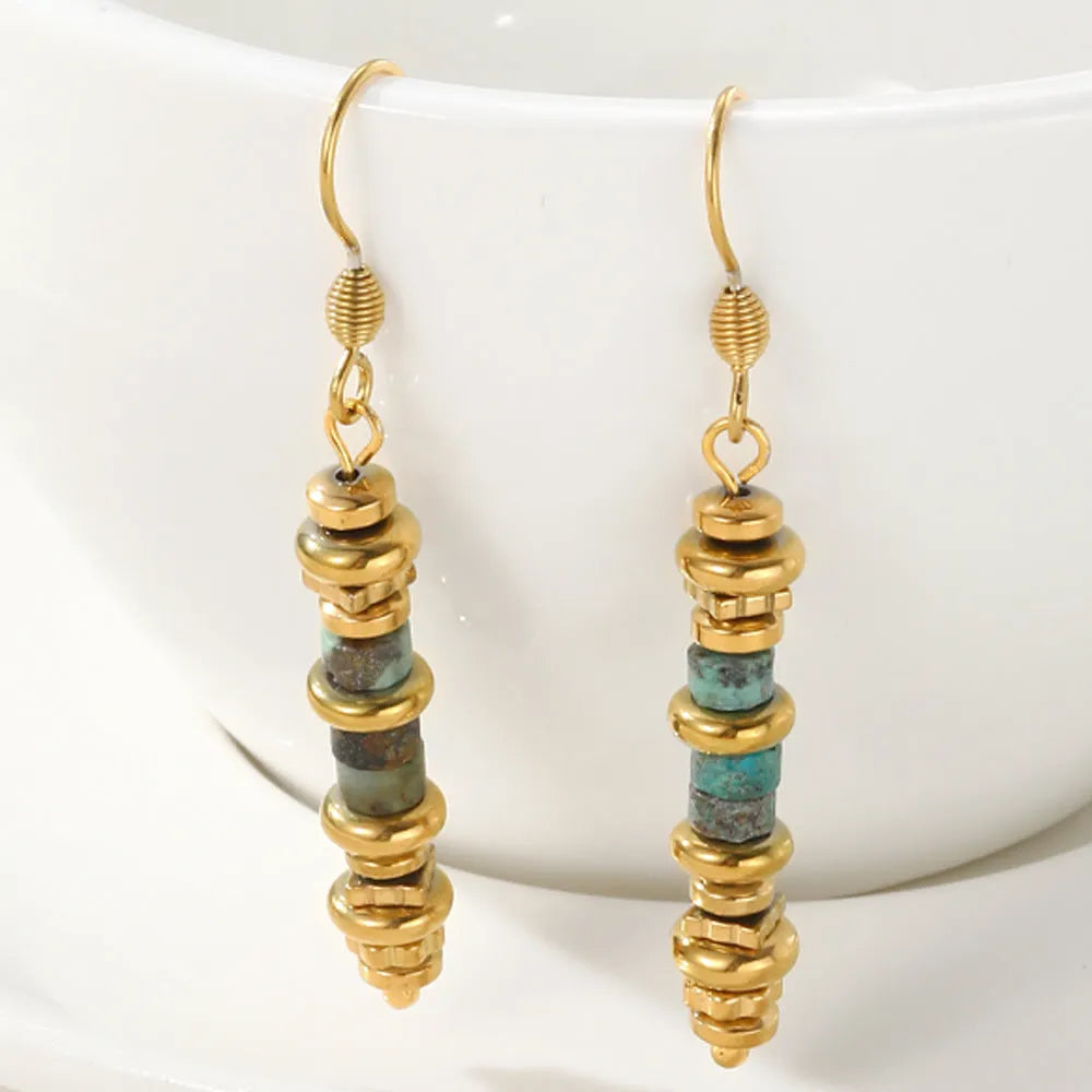 Geometric titanium steel dangle earrings with 18K purity in European retro style
