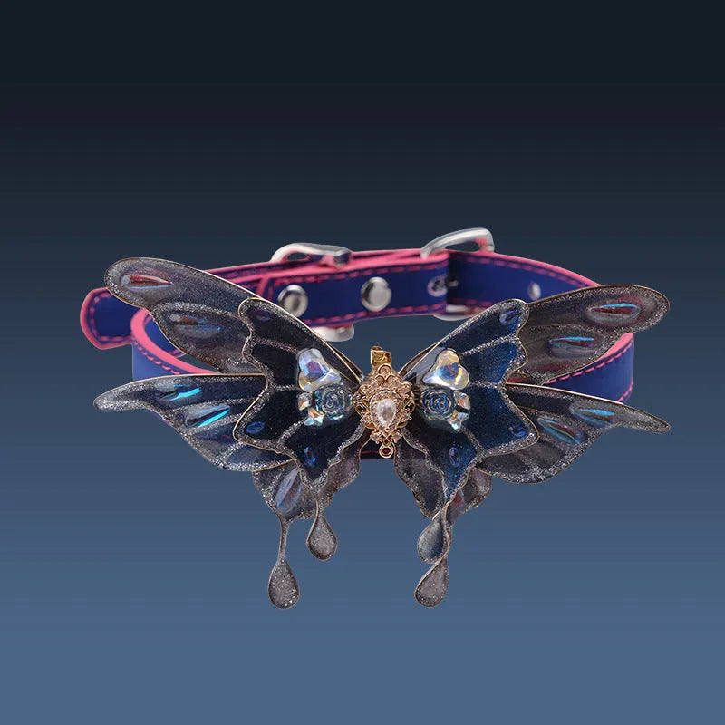 Purple temperature change butterfly collar with rhinestone decoration and alloy chain