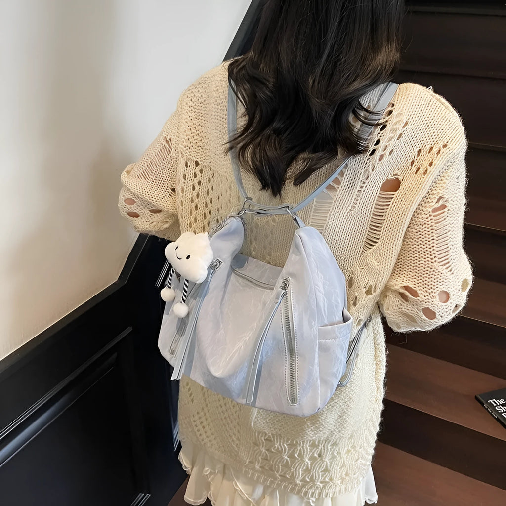 Women's soft PU fashion backpack with pendant accessory in multiple colour options