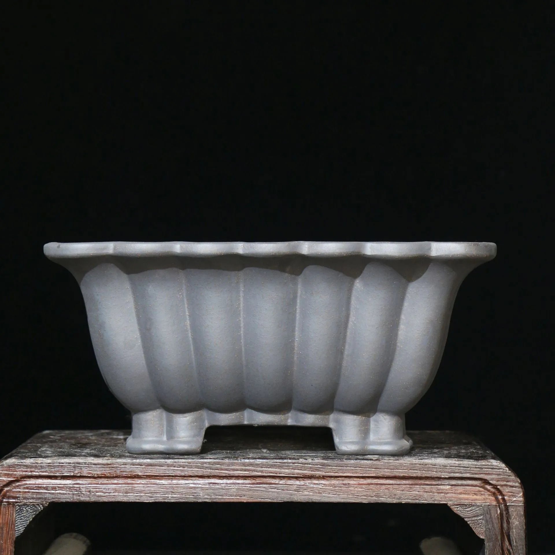Square purple sand ceramic bonsai pot with classical styling and 37cm inner diameter