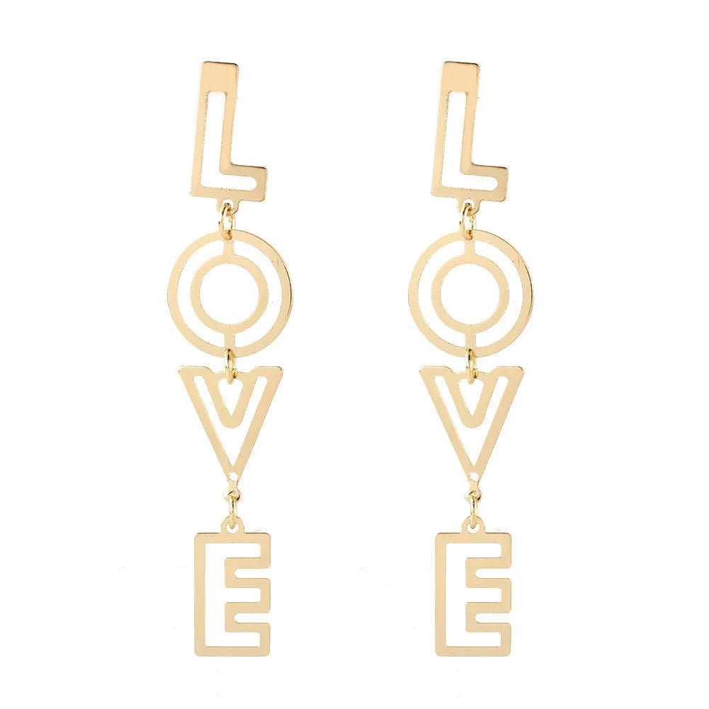 Gold alloy retro LOVE alphabet letter earrings for women