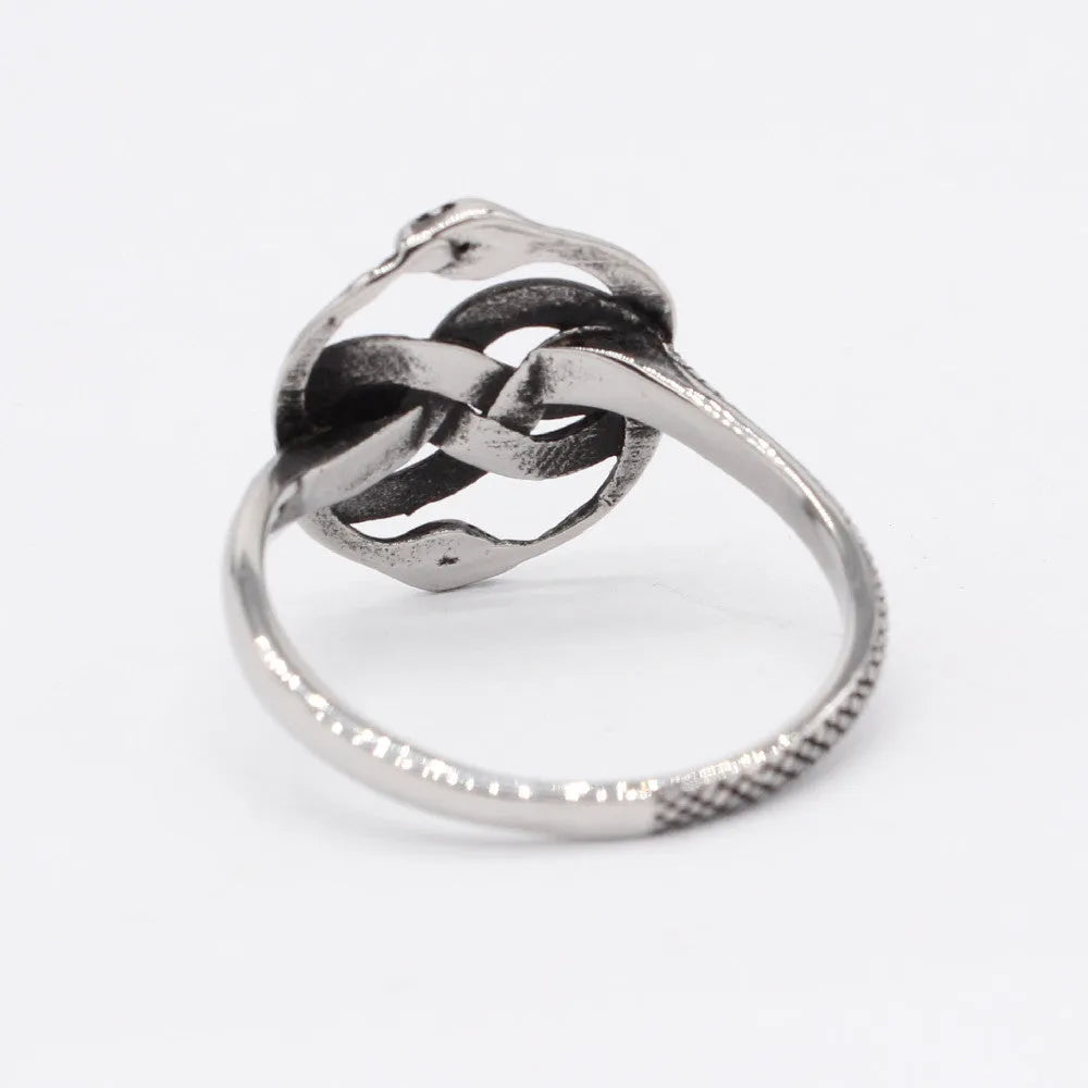 Retro titanium steel double snake ring in cold wind steel colour showing detailed serpent design