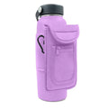 Fitness magnetic cup sleeve covering a large sports bottle with a carabiner clip attached.