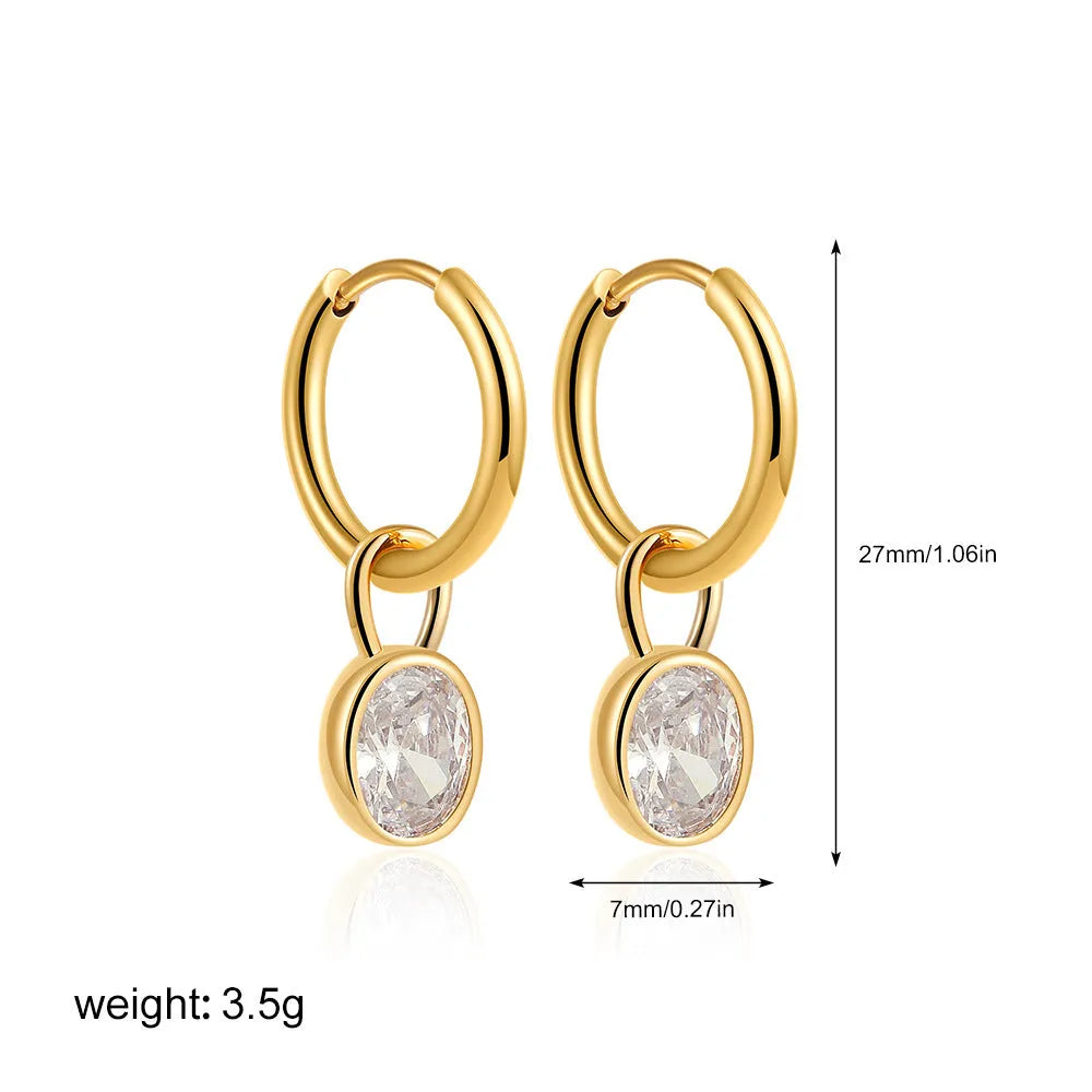 Women's retro simple oval zircon earrings in copper with six colour options displayed