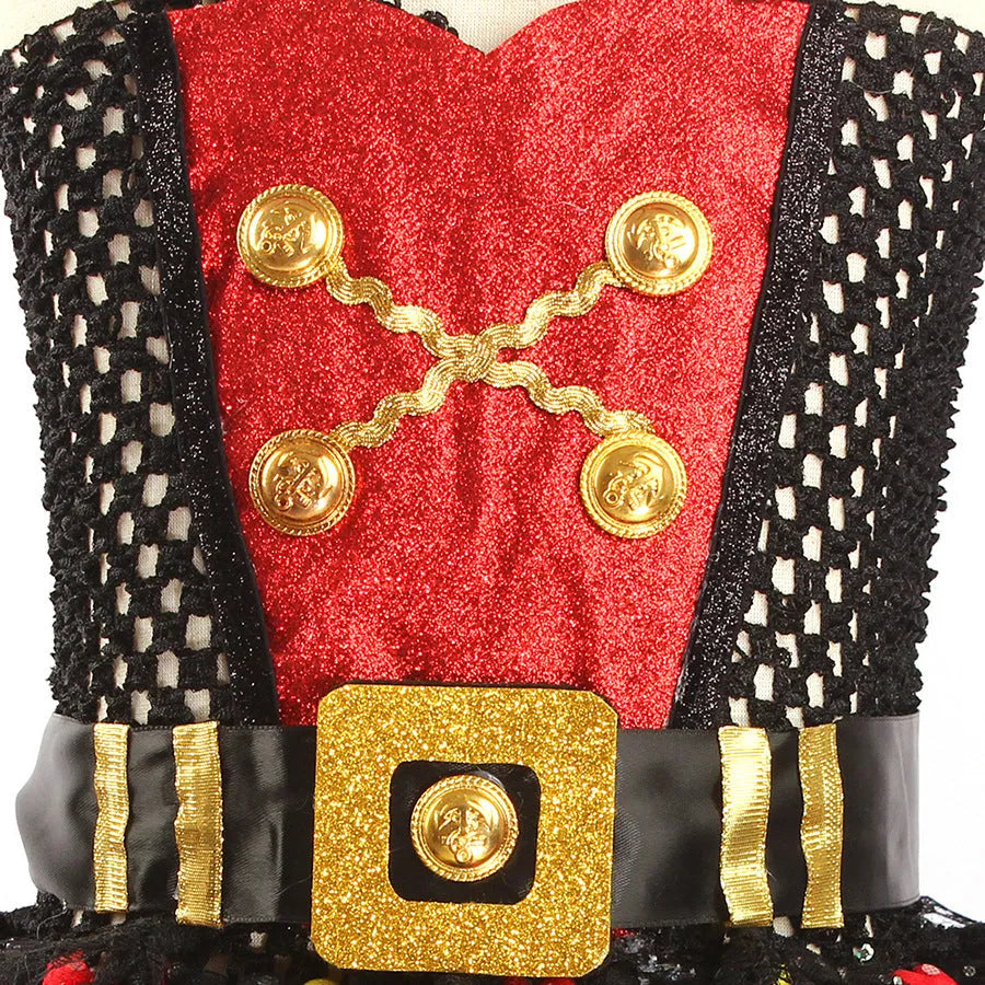 Halloween pirate costume dress for girls with sequins, gauze mesh, and lace trim, Pirates of the Caribbean themed.