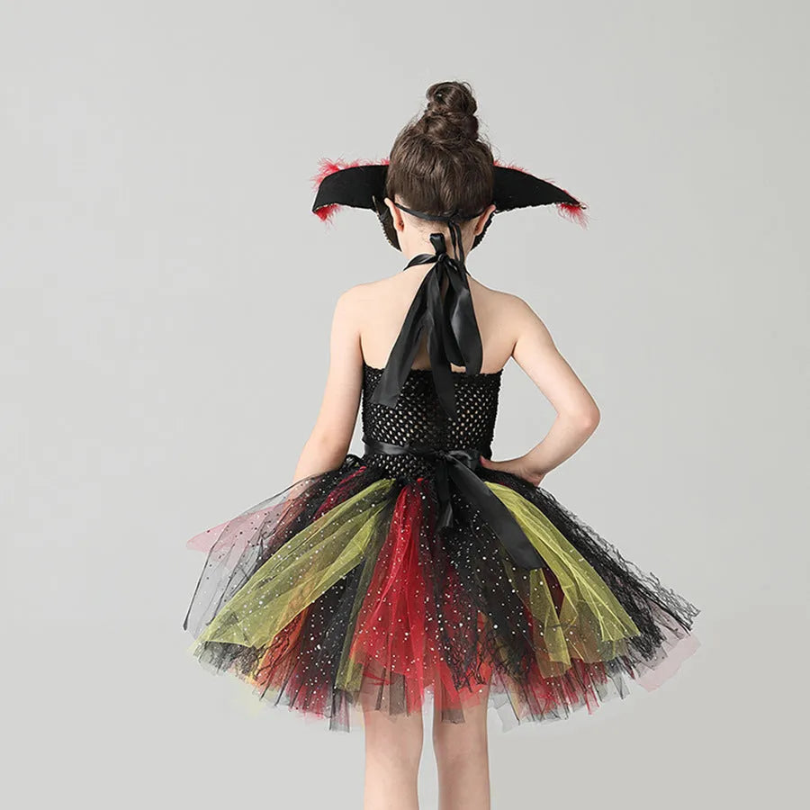 Halloween pirate costume dress for girls with sequins, gauze mesh, and lace trim, Pirates of the Caribbean themed.
