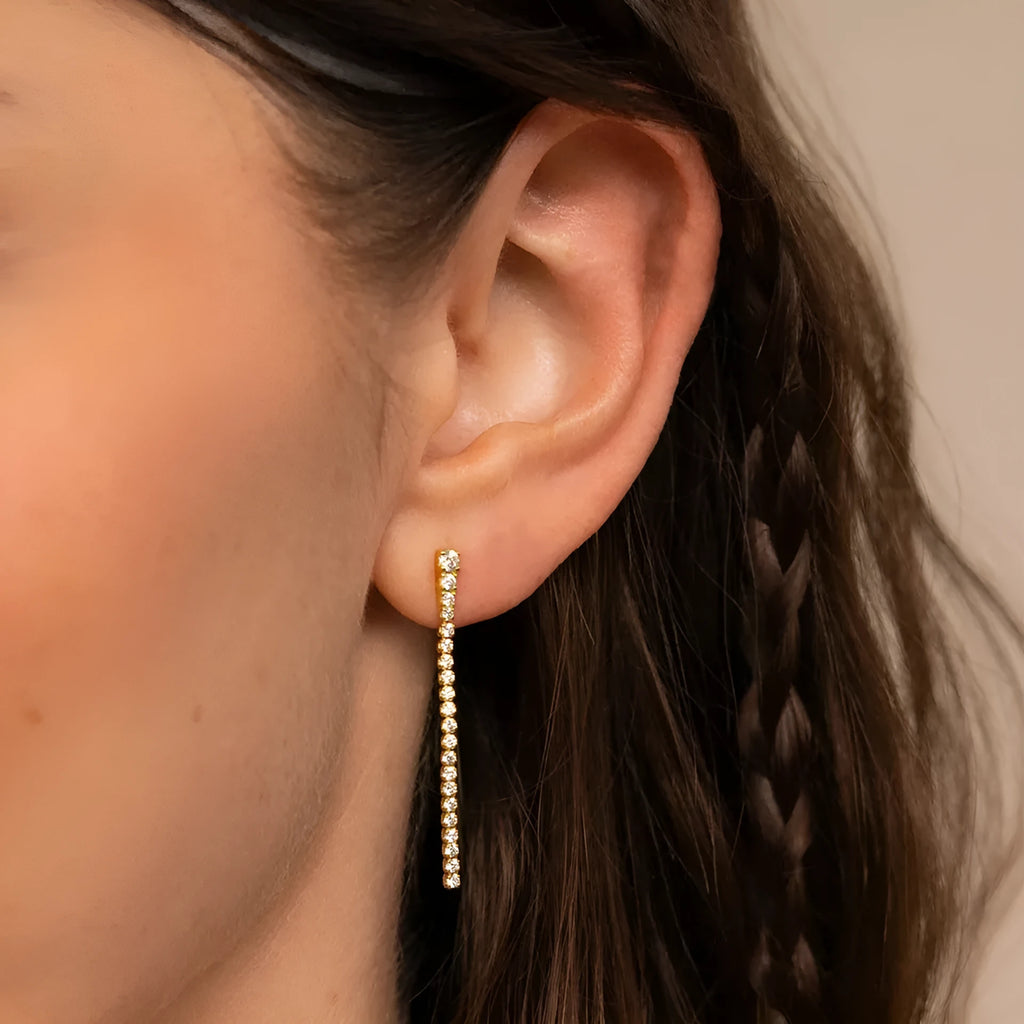 Geometric line zircon drop earrings in stainless steel with gold or steel colour options