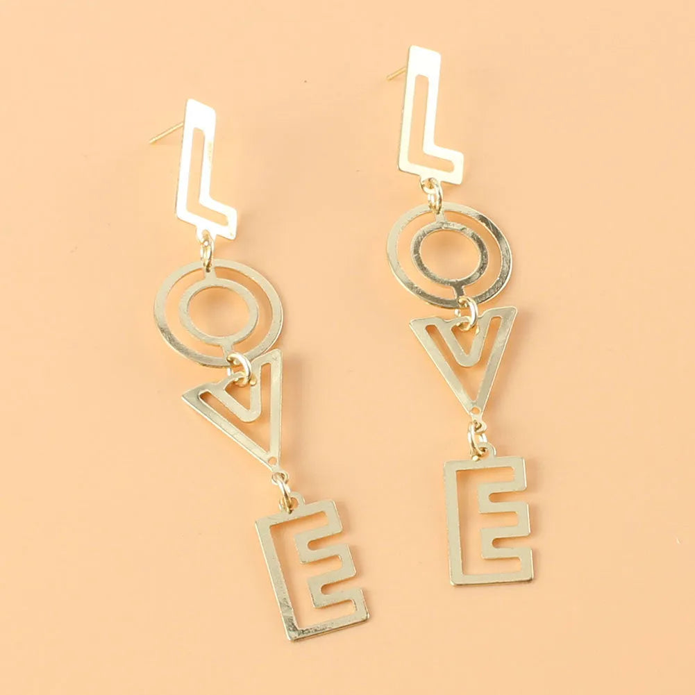 Gold alloy retro LOVE alphabet letter earrings for women