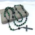 Men's stone cross pendant necklace on an 80cm ball bead chain with safety lock clasp