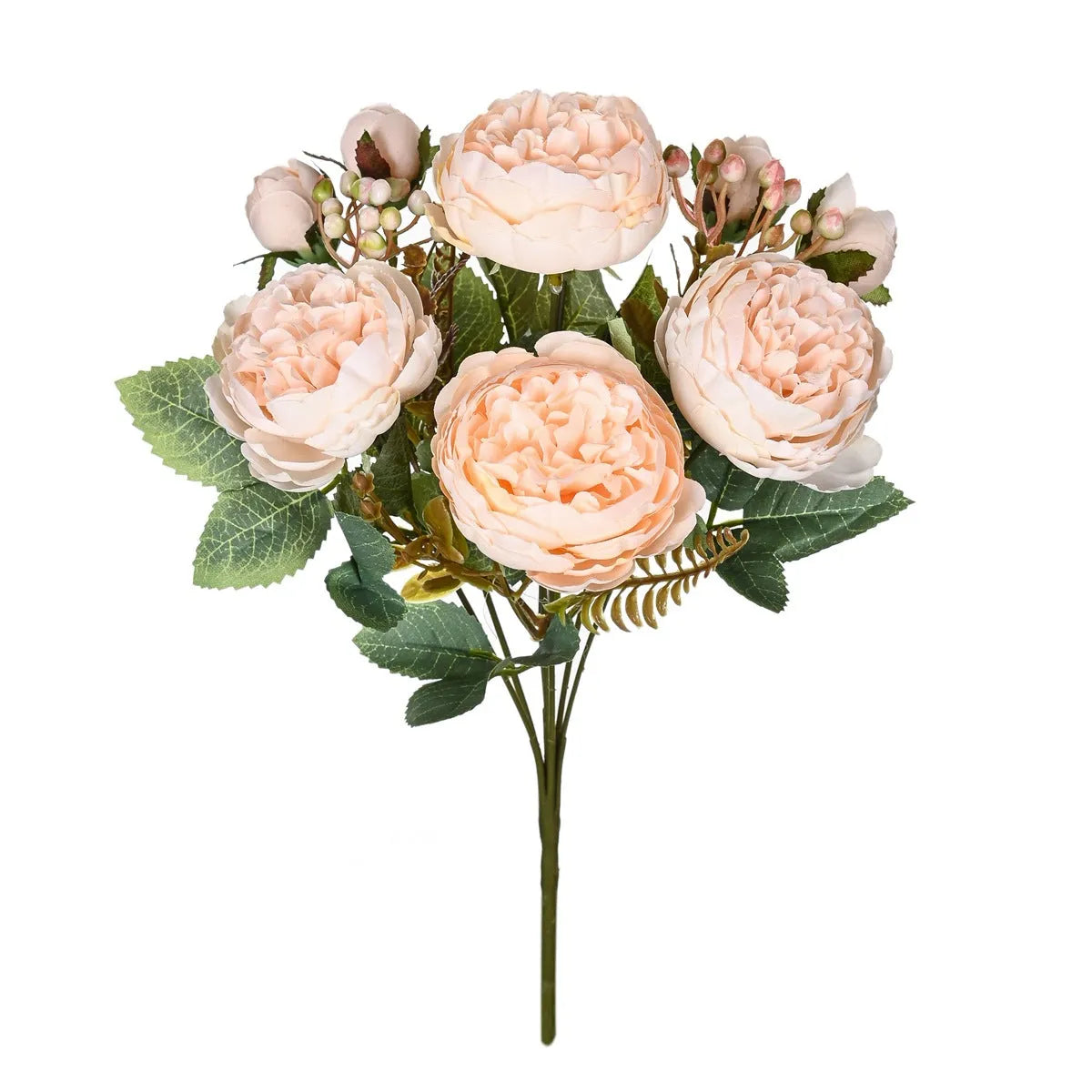 Silk artificial peony bouquet in champagne, pink, purple, sand red, or white colours for decorative use