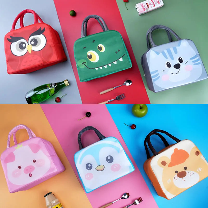 Orange bear cartoon insulated lunch bag for children with aluminium foil lining.