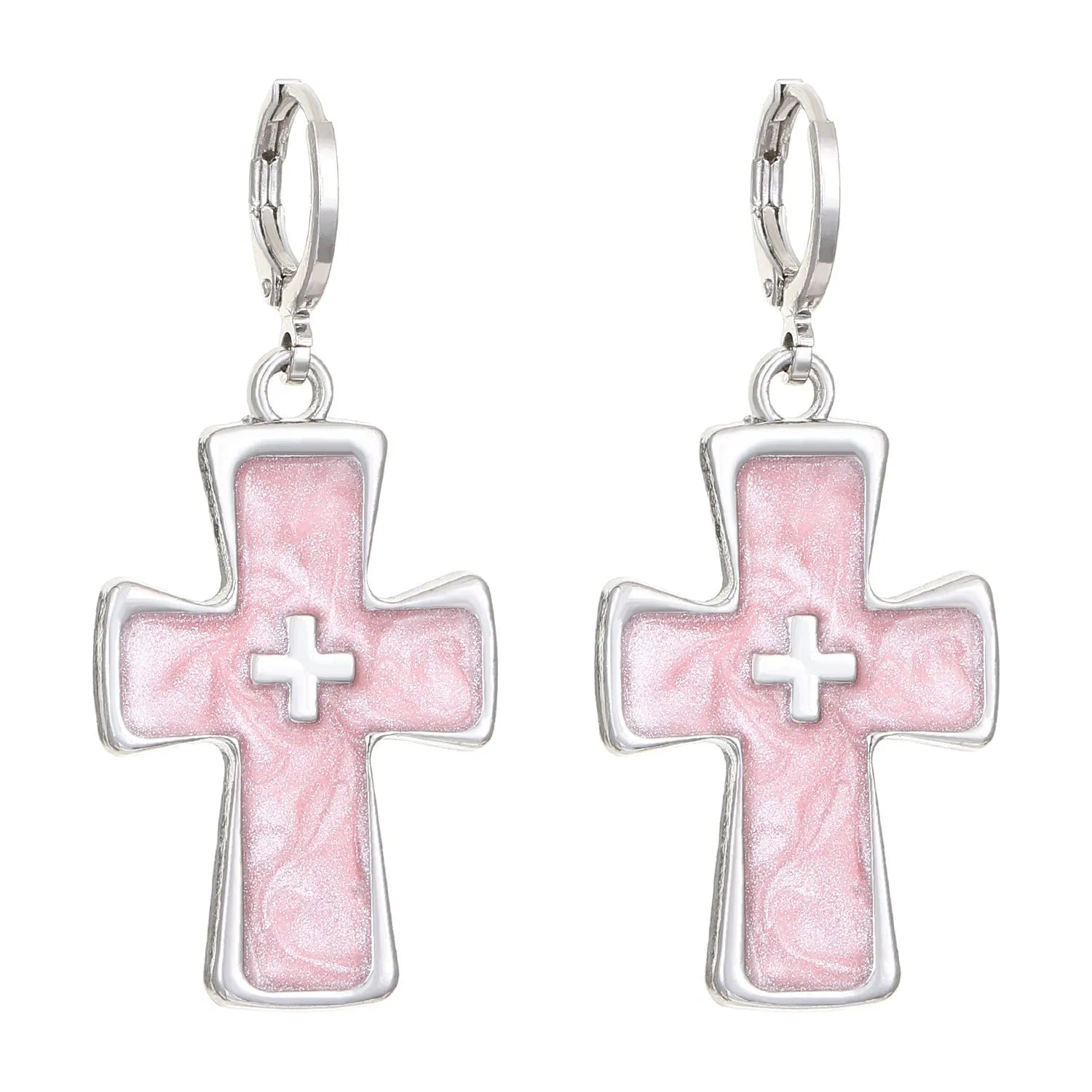 Women's classic alloy earrings with cross and heart motifs and dripping oil finish