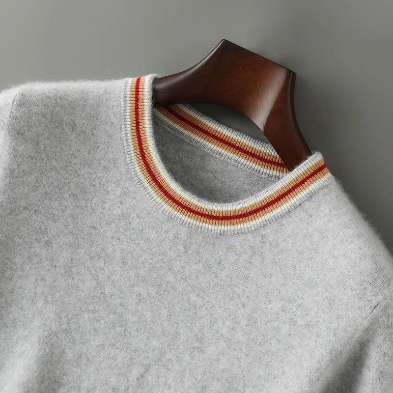 Men's short sleeve wool sweater in round neck pullover style, available in white, grey and black
