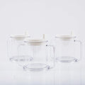 Transparent plastic drinking cup with spill-proof lid, 14cm height
