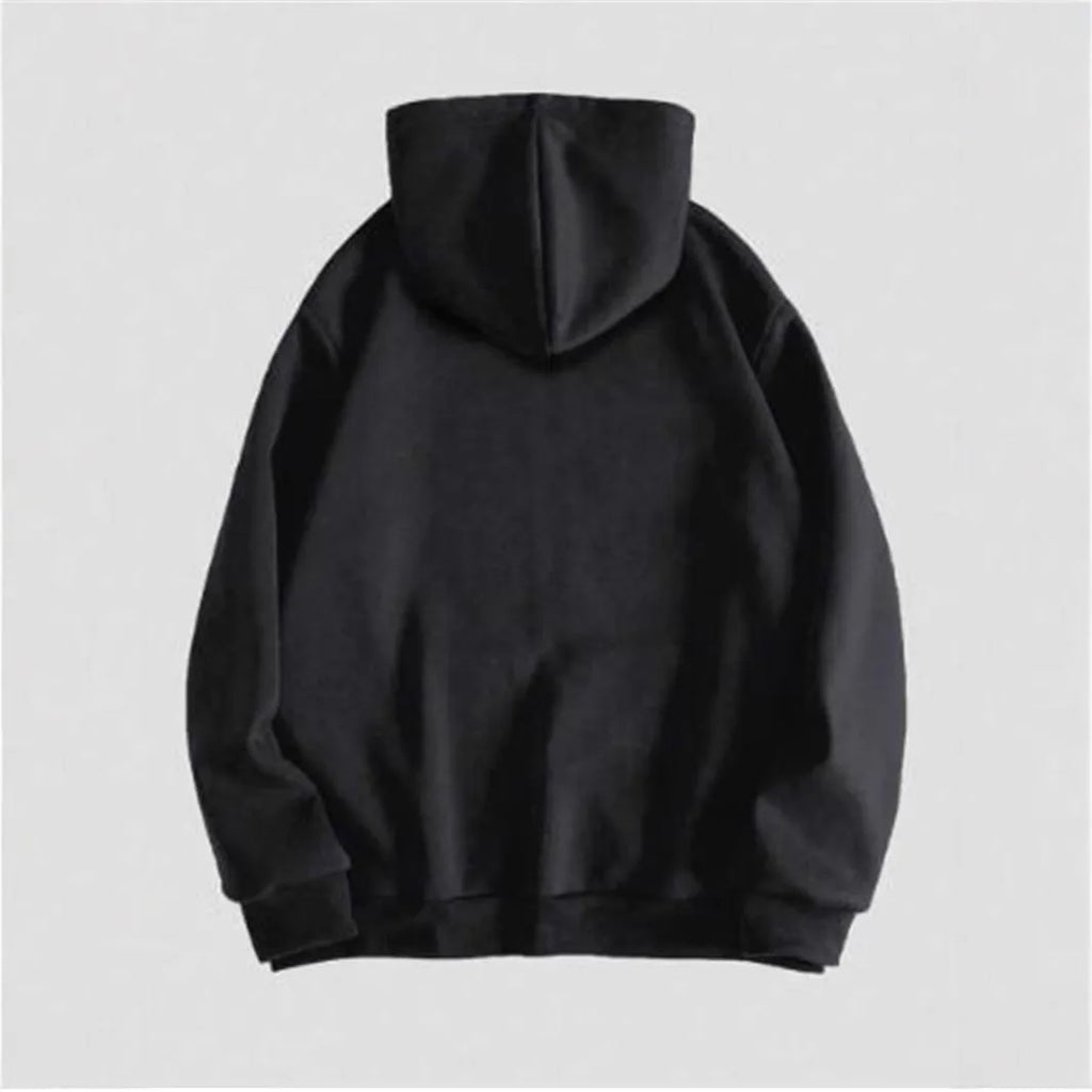 Black men's hooded sweatshirt with a large white skull graphic print on the front