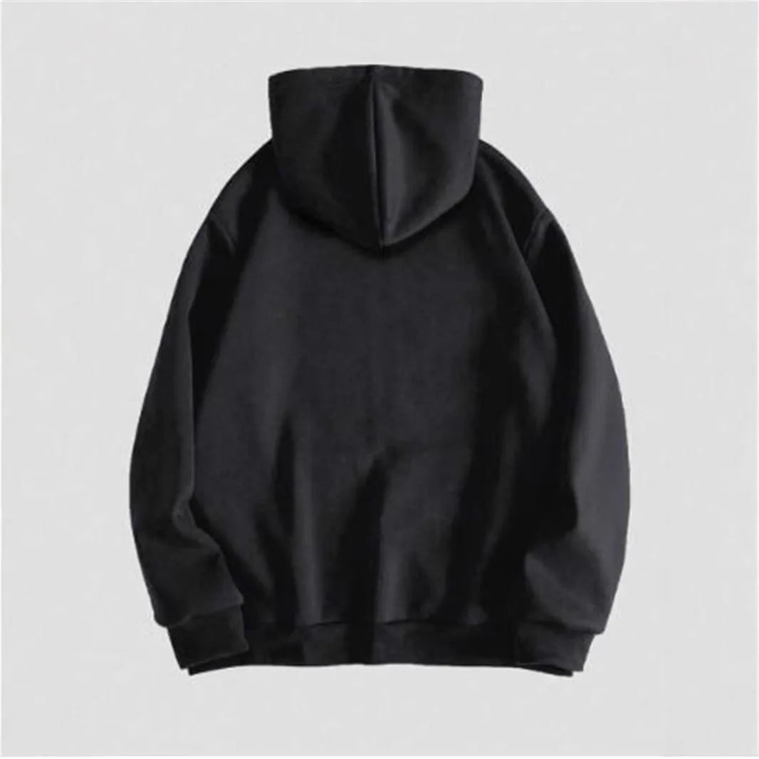 Black men's hooded sweatshirt with a large white skull graphic print on the front
