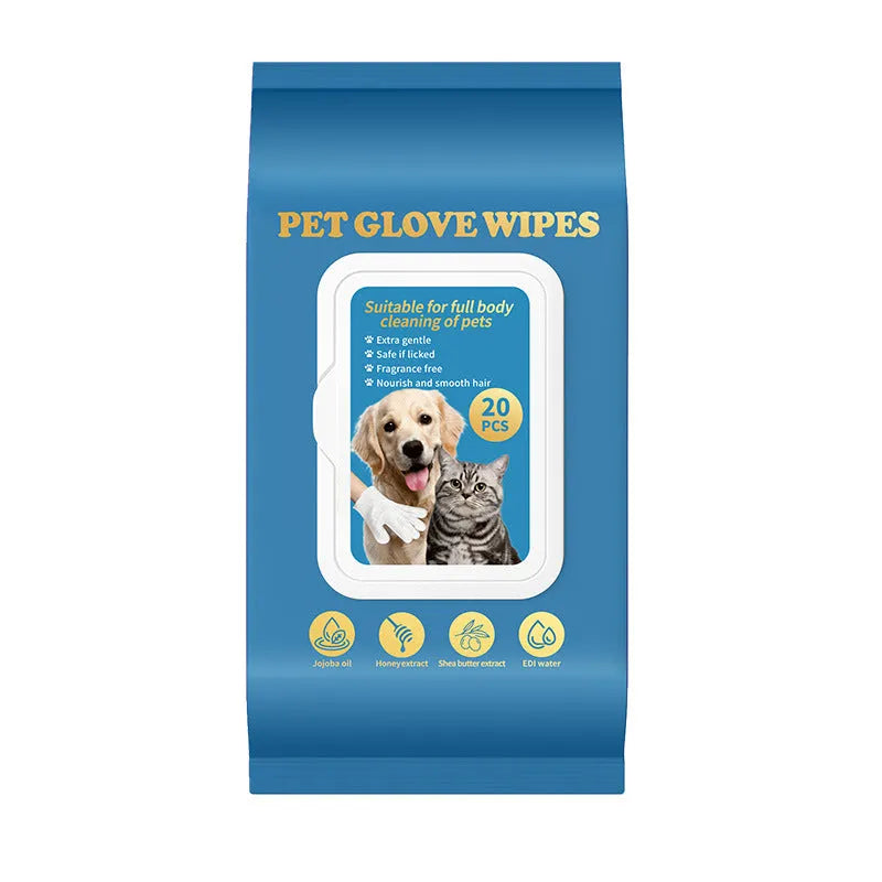Pack of disposable clear polyethylene gloves for pet grooming and cleaning tasks
