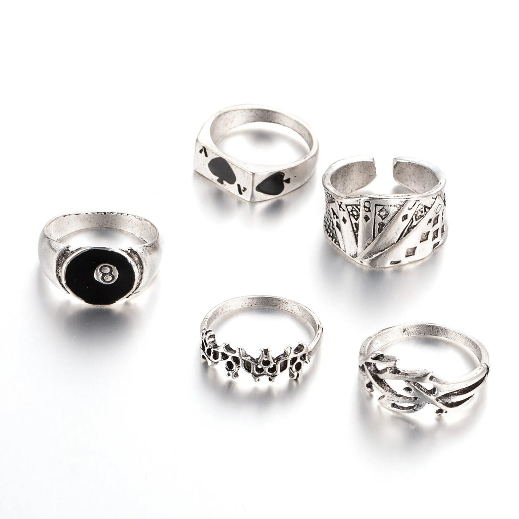 Black alloy poker ring with retro spade card design for women