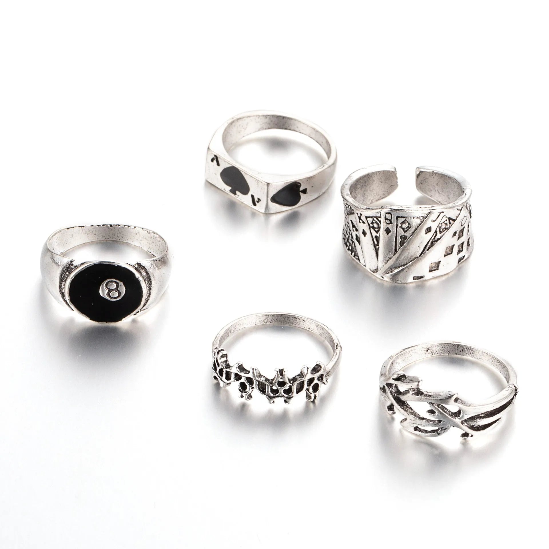 Black alloy poker ring with retro spade card design for women