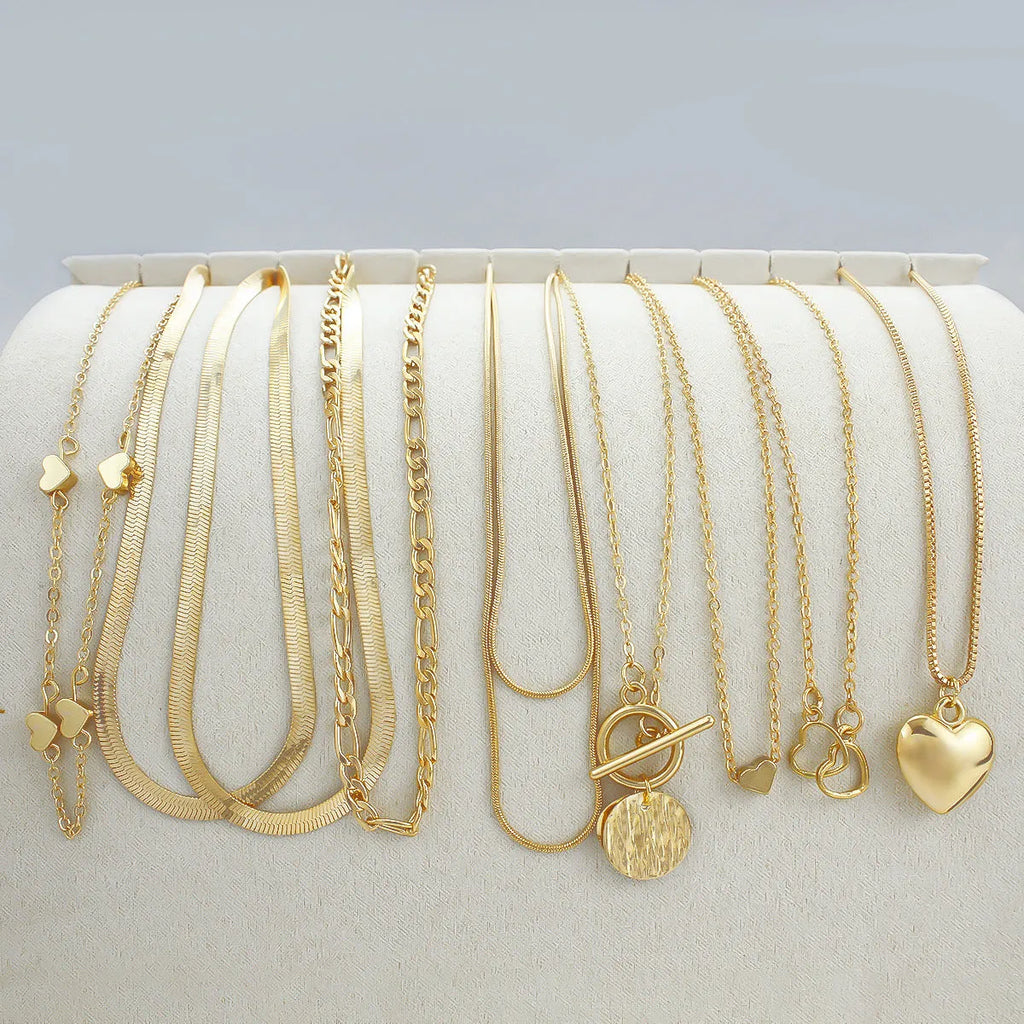 10-piece women's gold necklace jewellery set with snake bones chain design