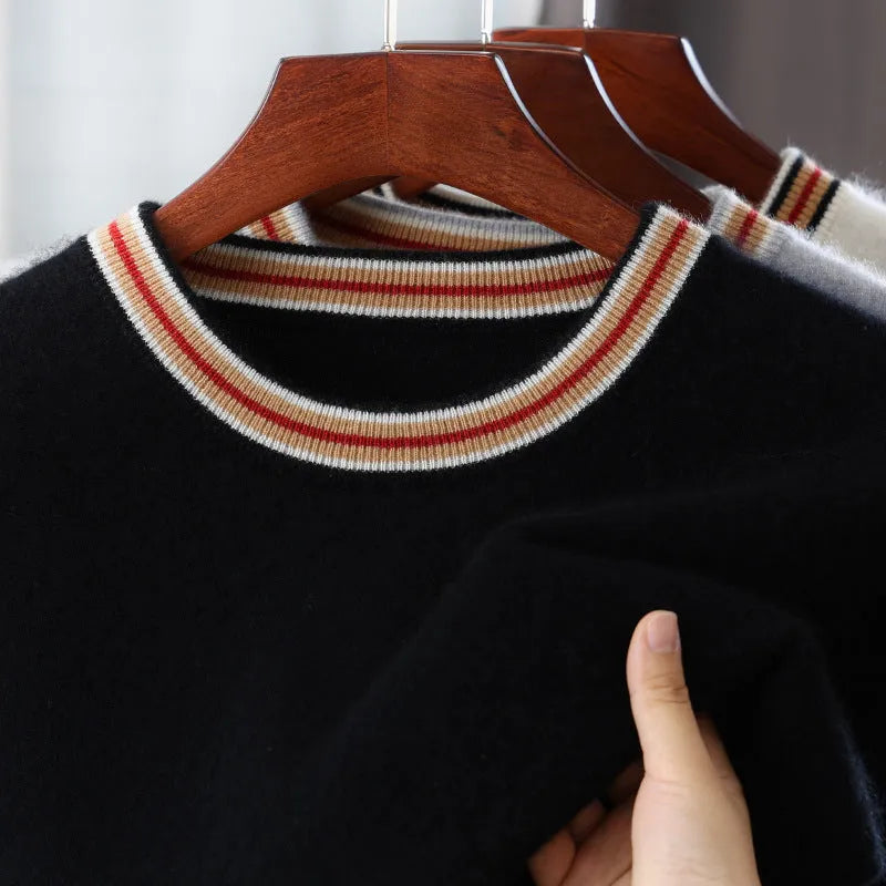 Men's short sleeve wool sweater in round neck pullover style, available in white, grey and black
