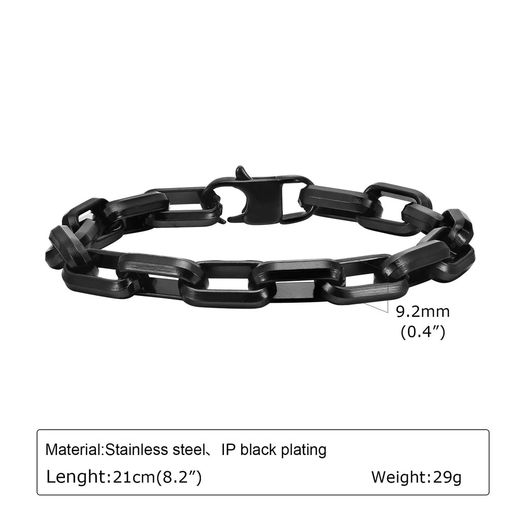 Men's simple square chain titanium steel bracelet in steel, gold, black, and retro colour options.