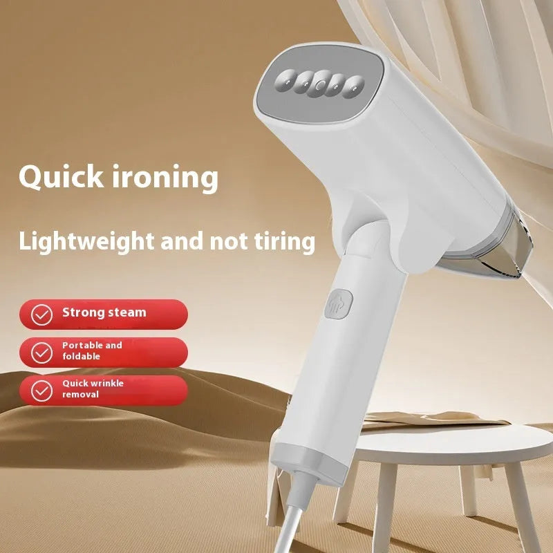 Blue or white handheld garment steamer with 1300W power rating and compact portable design