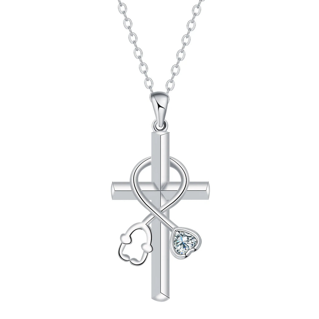 Women's cross stethoscope pendant necklace with electroplated copper construction and cross chain