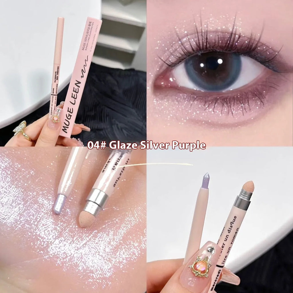 Waterproof 2-in-1 eyeshadow pen with six colour options showing camellia milk apricot and ice diamond debris shades