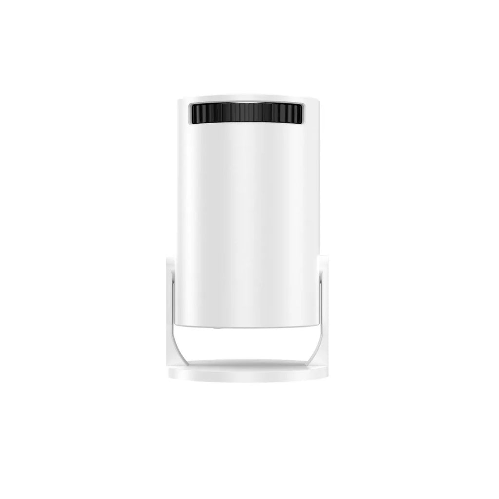 White MINI wireless portable projector showing 1080p HD resolution specifications