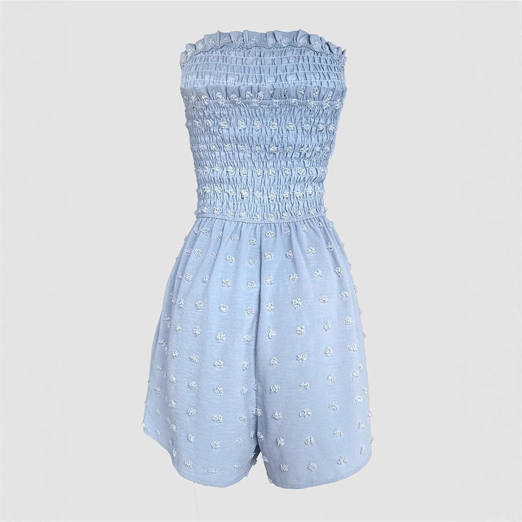 Women's sleeveless off-shoulder jumpsuit in thin polyester fabric available in five solid colours