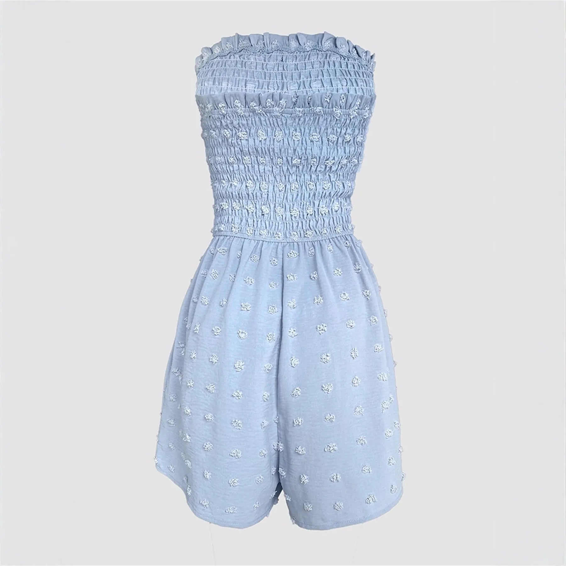 Women's sleeveless off-shoulder jumpsuit in thin polyester fabric available in five solid colours