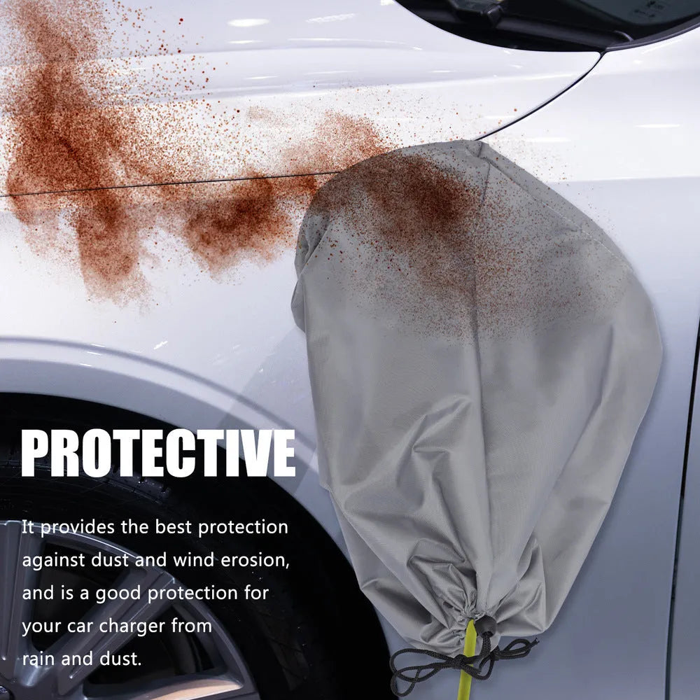 Grey waterproof cover for new energy vehicle charging port with drawstring closure