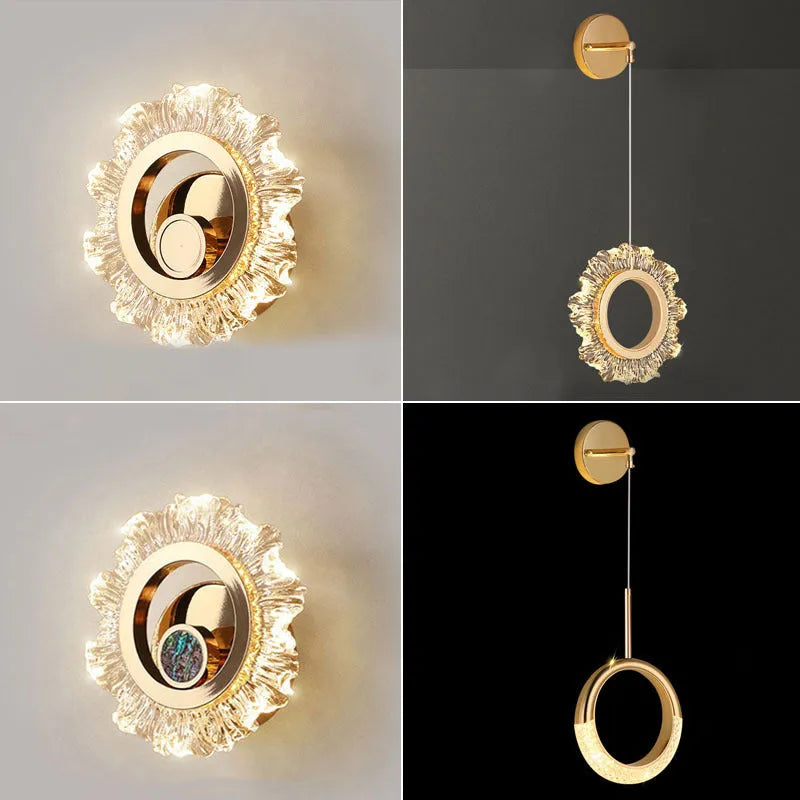 Minimalist acrylic wall lamp with three colour light modes mounted in modern bedroom