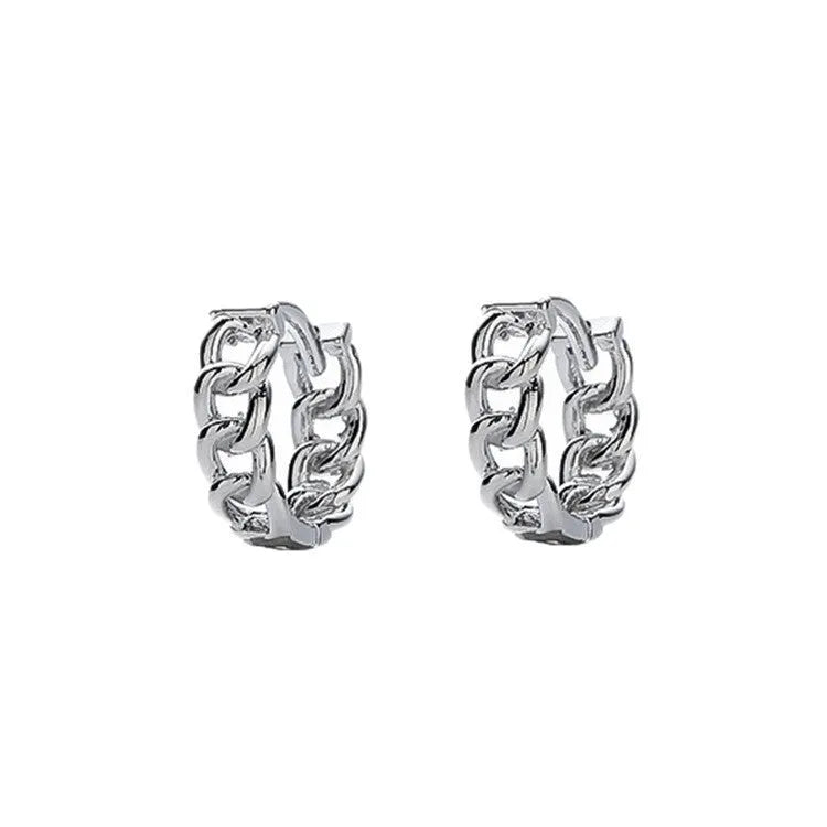 Men's geometric copper hip hop earrings in silver colour, showing 10mm and 14mm size options.