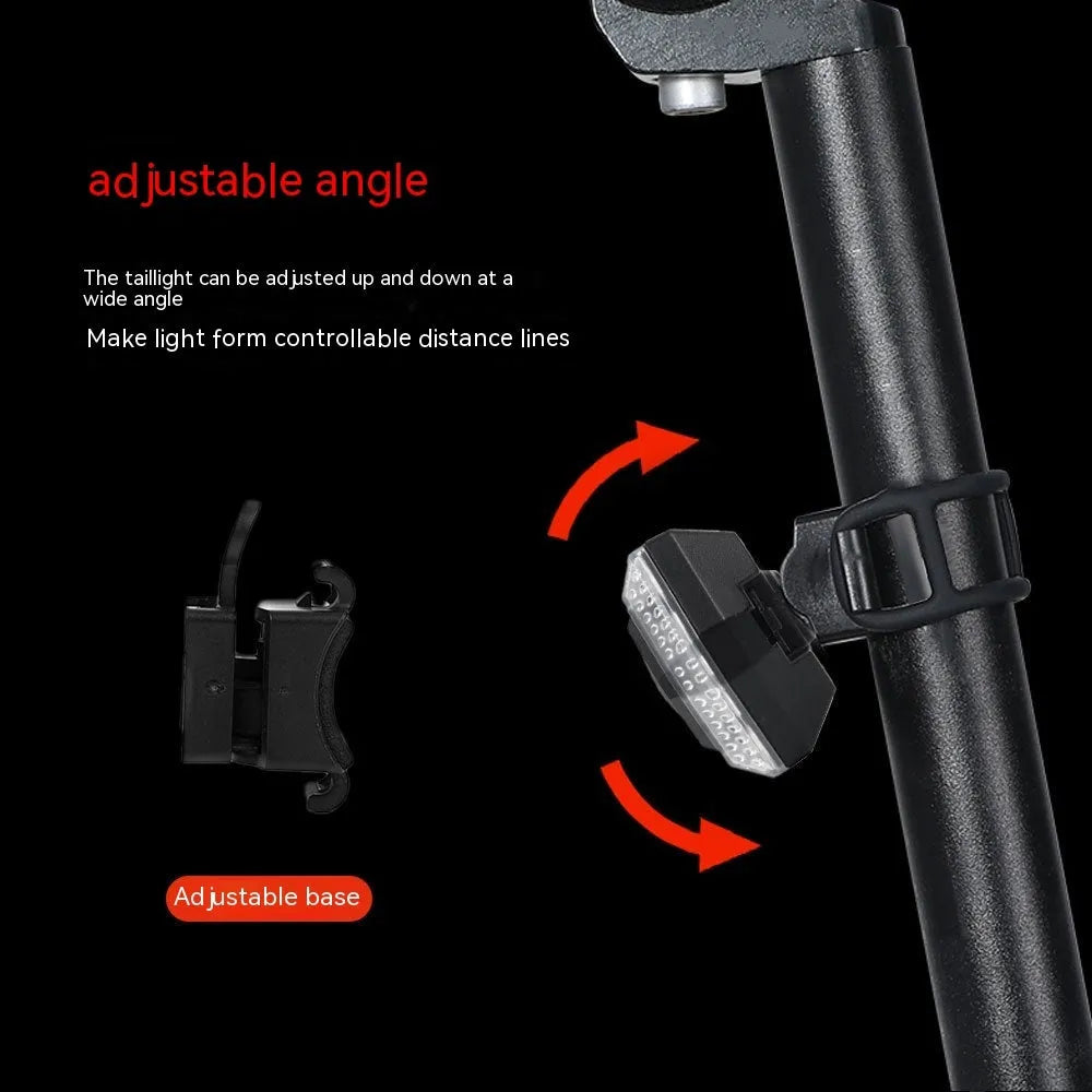 Black remote control USB charging waterproof LED taillight with wireless remote for bikes.