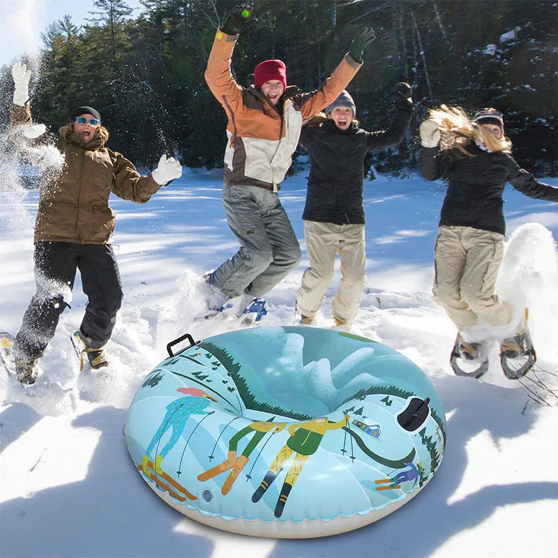 Creative printed PVC winter ski ring toy in flame red, ice-snow blue, or snow mountain colours
