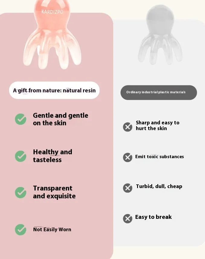 Pink natural resin octopus massage comb with storage bag for facial and periocular meridian massage