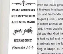 Stainless steel bookmark with engraved family bible verse text in CFS5170 colour