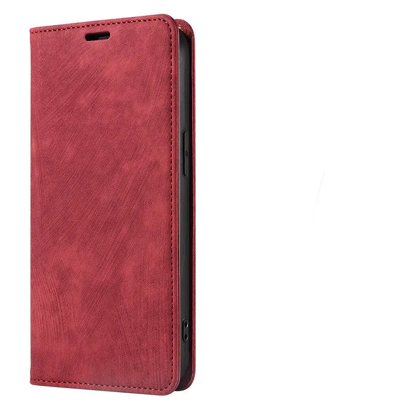 Magnetic leather flip phone case for iPhone in seven colours including grey, lake green, and pink